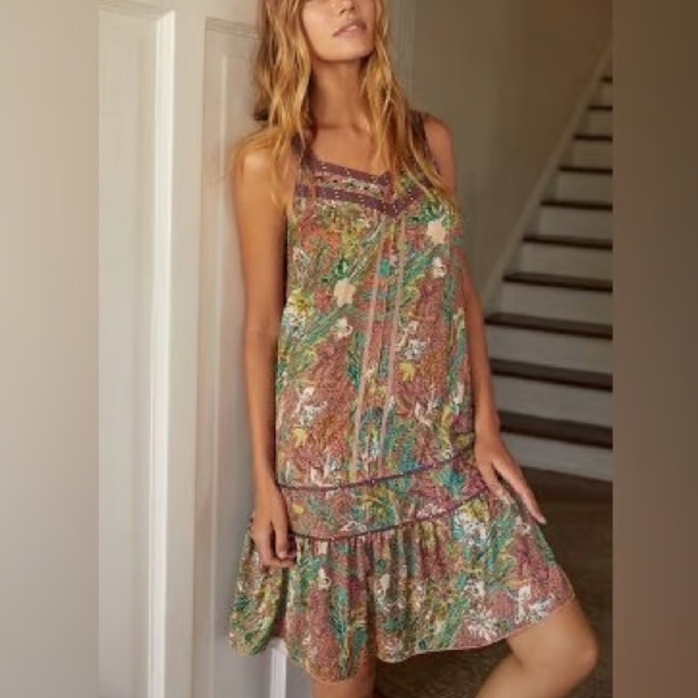 Anthropologie | Tiny Tiered Ruffle Hem Floral Tank Dress Size Small